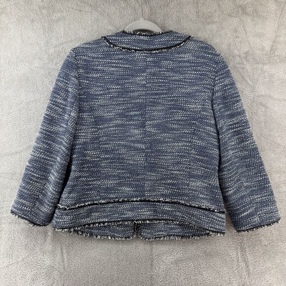 Ann Taylor Coat 10 Blue Tweed Crew Long Sleeves Pockets Lined Preppy Old Money - Picture 8 of 15